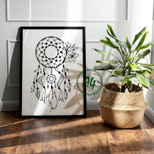 Native American Dream Catcher Stencil Template - Reusable 8.5 x 11 Inches for Wall, Wood, and Craft Painting - LIONX